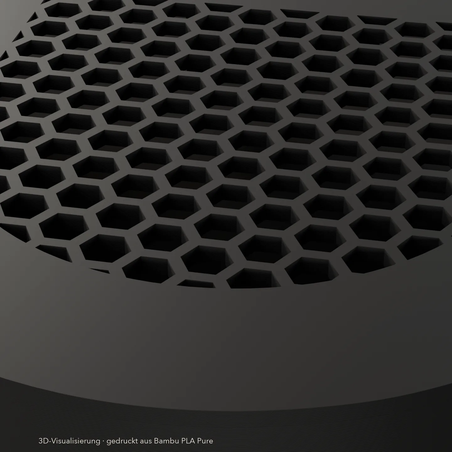 Wabenfeld der Abtropfschale Honeycomb aus der Nähe, mit den Schichtlinien des 3D-Drucks