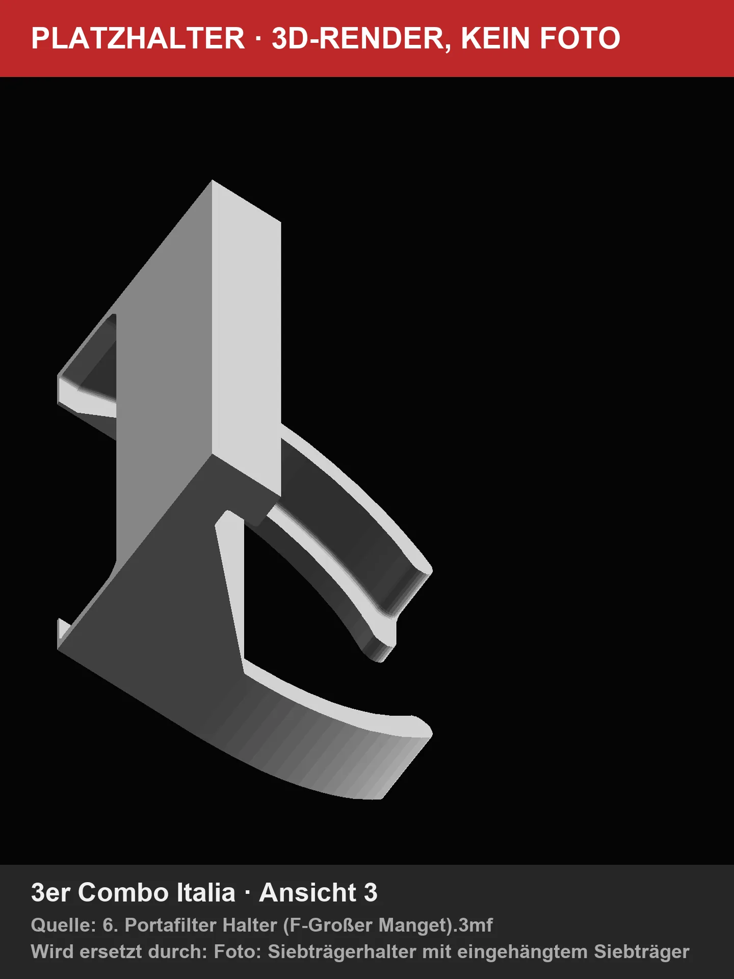 3D render of the magnetic portafilter holder (placeholder, will be replaced by a product photo)