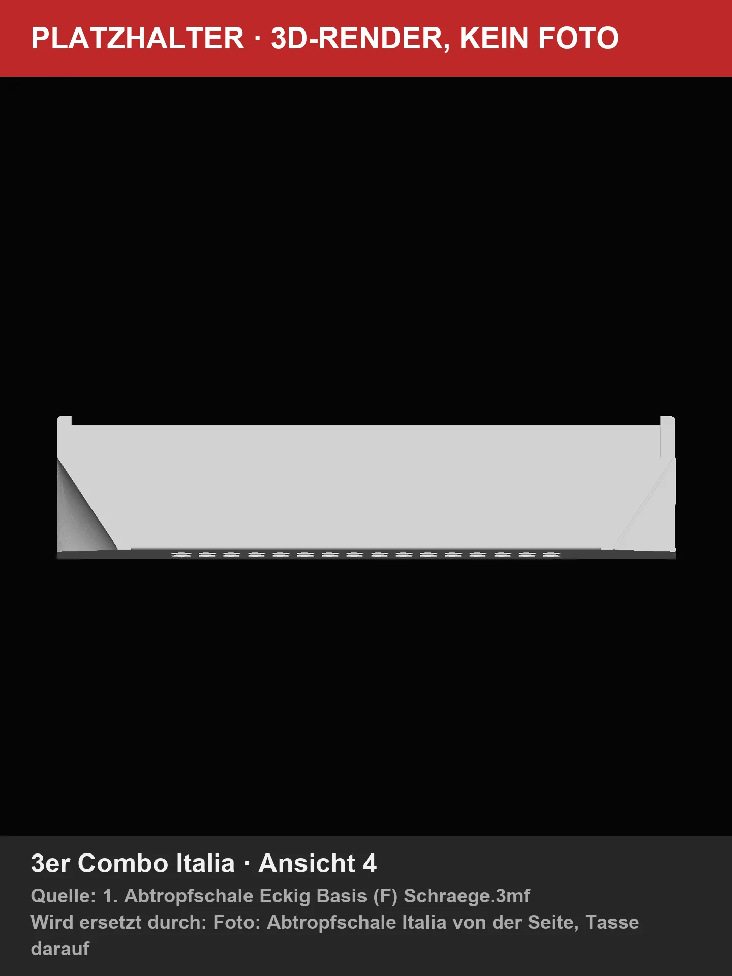 3D render of the Livanto drip tray from the side (placeholder, will be replaced by a product photo)