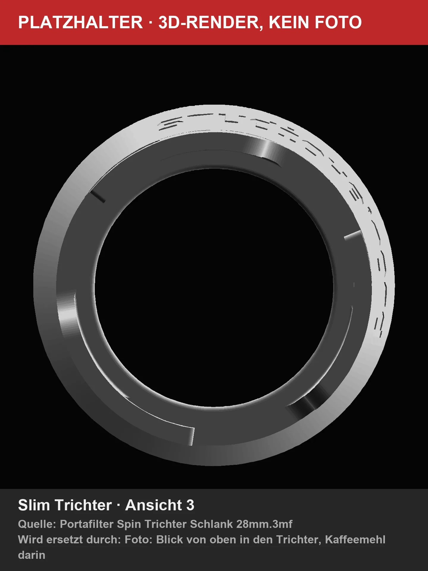 Render 3D dell'imbuto Slim dall'alto, vista nell'apertura (segnaposto)